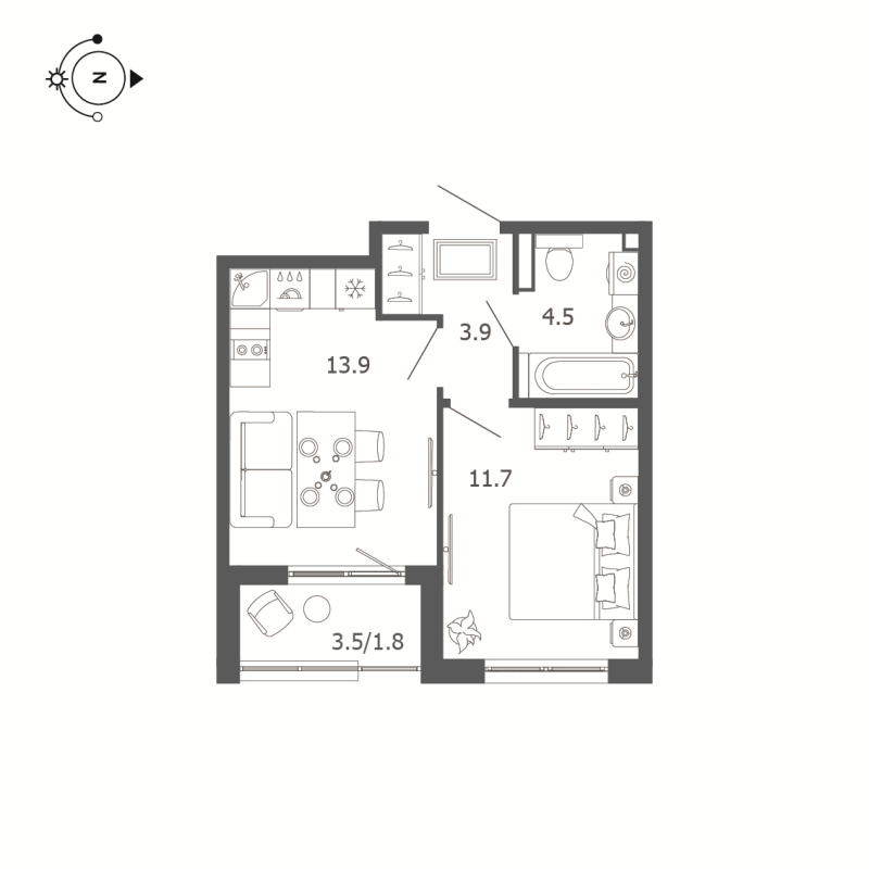 1-комнатная квартира, 35.6 м² в ЖК "Пулковский дом" - планировка, фото №1