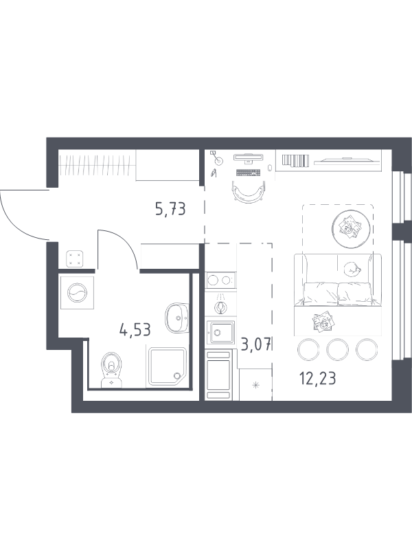 Квартира-студия, 25.56 м² в ЖК "Новое Колпино" - планировка, фото №1