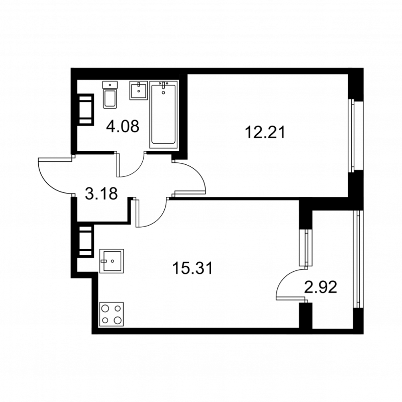 2-комнатная (Евро) квартира, 36.24 м² - планировка, фото №1