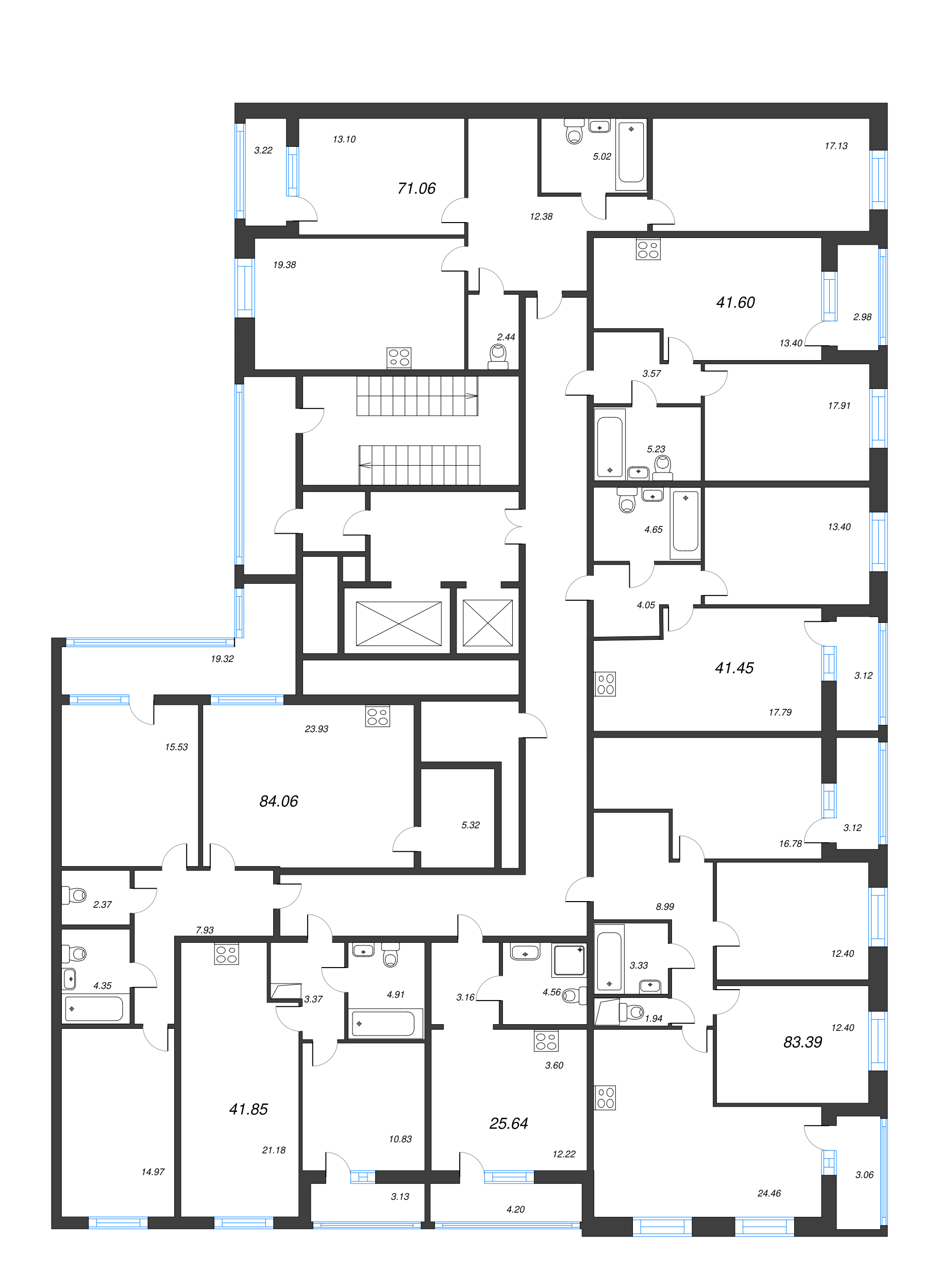 2-комнатная (Евро) квартира, 41.6 м² - планировка этажа