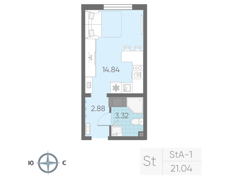 Квартира-студия, 21.13 м² в ЖК "Морская миля" - планировка, фото №1