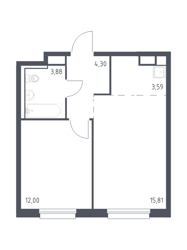 2-комнатная (Евро) квартира, 39.58 м² в ЖК "Новые Лаврики" - планировка, фото №1