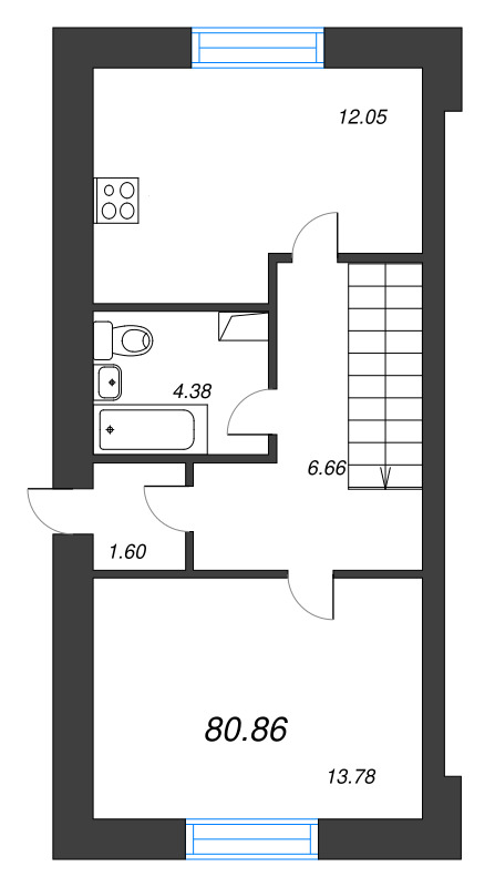 4-комнатная квартира, 80.86 м² в ЖК "Фёдоровское" - планировка, фото №1