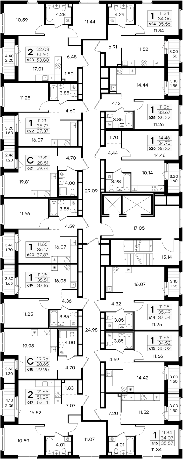 1-комнатная квартира, 35.56 м² в ЖК "GloraX Парголово" - планировка этажа