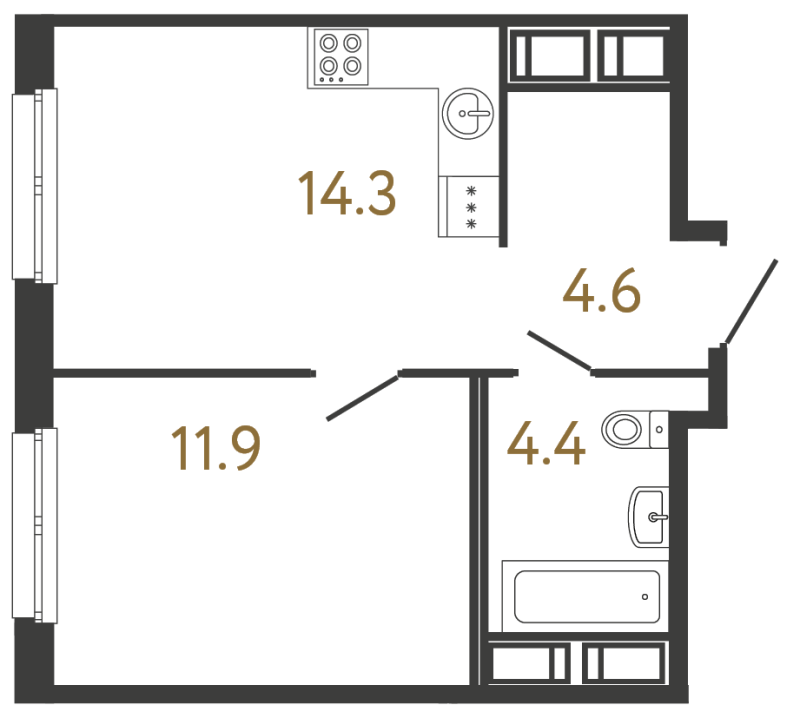 1-комнатная квартира, 35.2 м² в ЖК "Передвижники" - планировка, фото №1