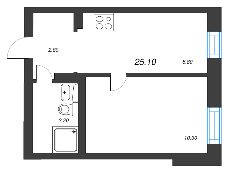 1-комнатная квартира, 25.1 м² в ЖК "Эко Квартал Нега" - планировка, фото №1
