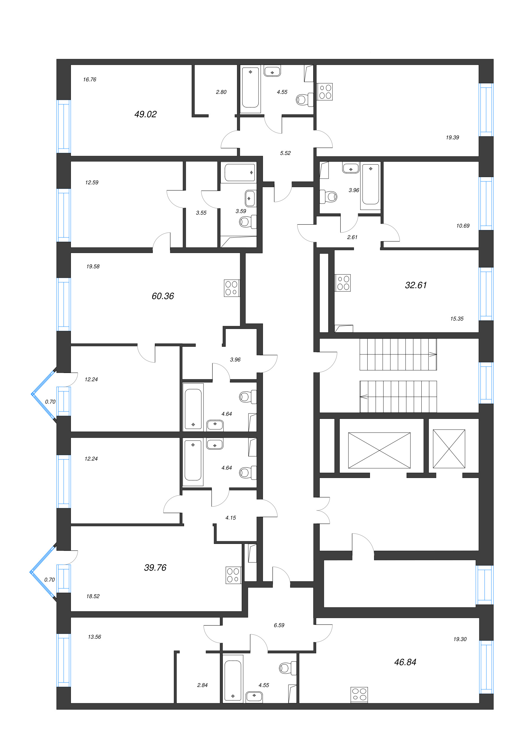 2-комнатная (Евро) квартира, 39.76 м² в ЖК "Остров Первых" - планировка этажа