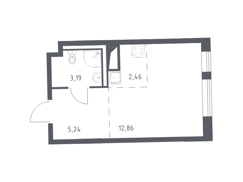 Квартира-студия, 23.75 м² - планировка, фото №1