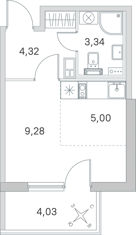 Квартира-студия, 21.94 м² в ЖК "Любоград" - планировка, фото №1