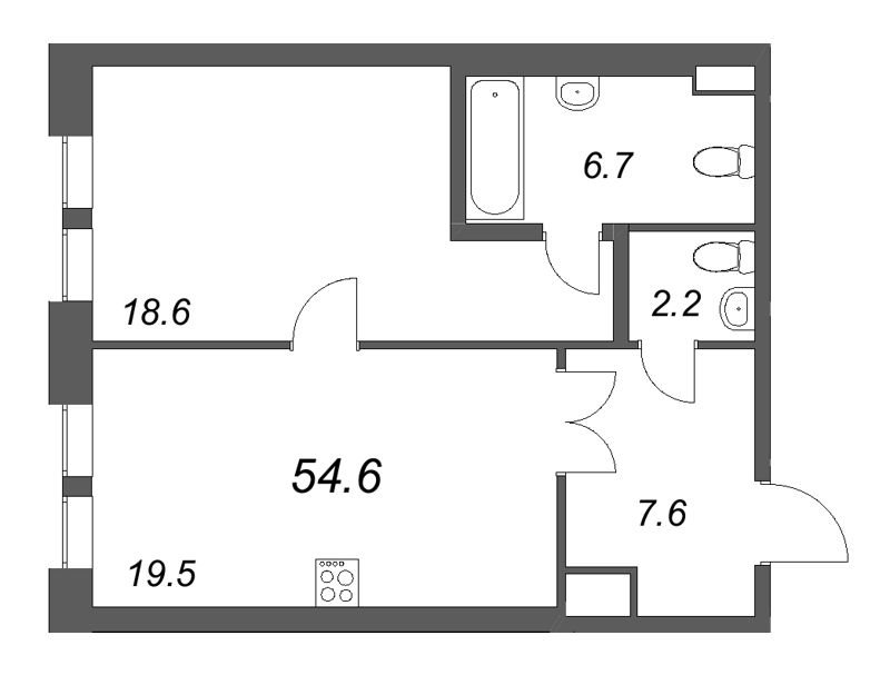 2-комнатная (Евро) квартира, 54.6 м² в ЖК "Коллекционер" - планировка, фото №1