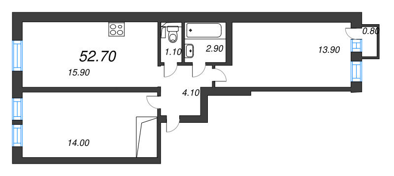 3-комнатная (Евро) квартира, 52.1 м² в ЖК "Эко Квартал Нега" - планировка, фото №1