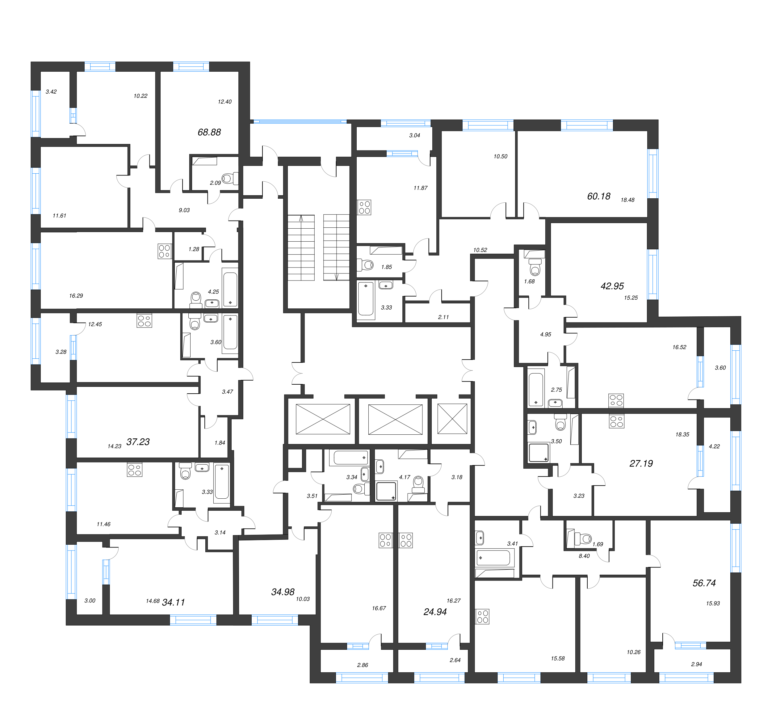 1-комнатная квартира, 34.11 м² - планировка этажа