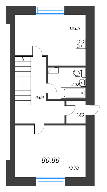 4-комнатная квартира, 80.86 м² в ЖК "Фёдоровское" - планировка, фото №1