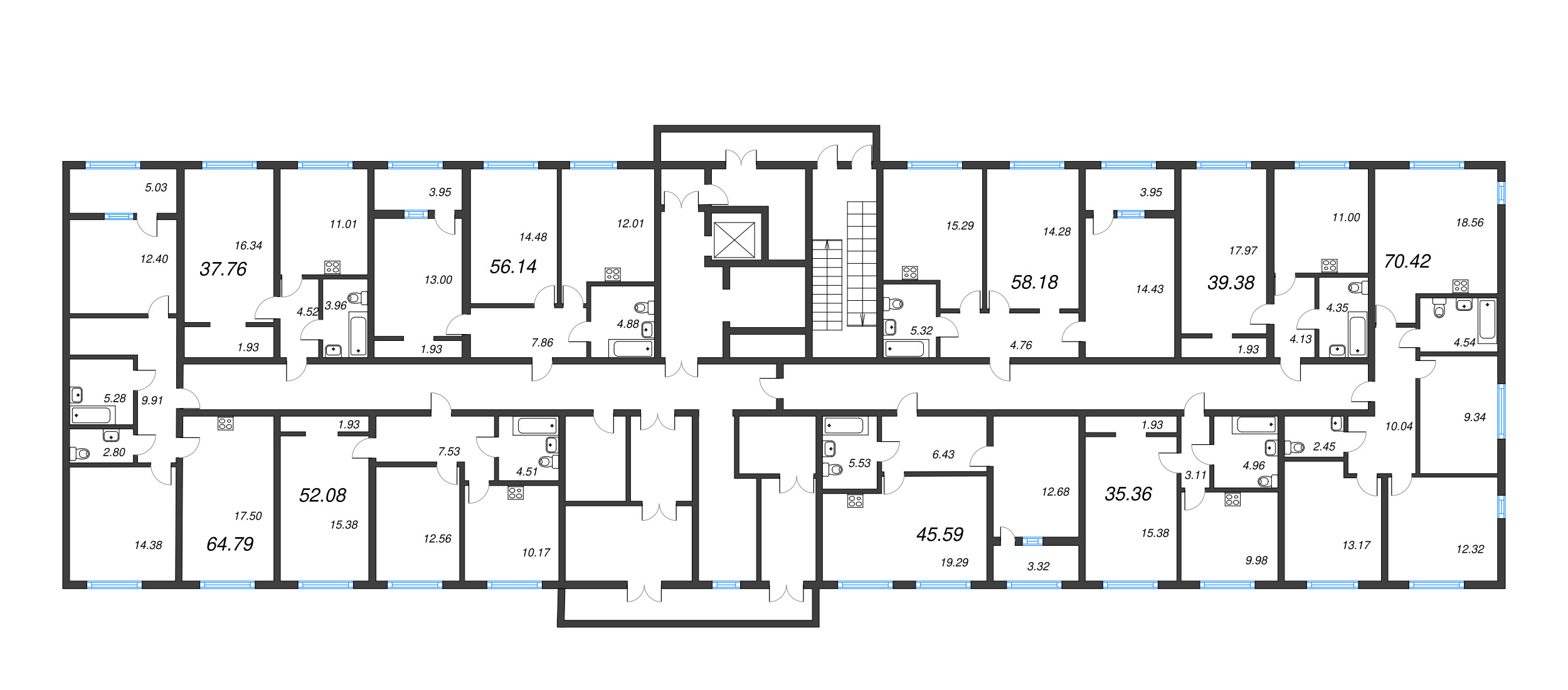 1-комнатная квартира, 37.76 м² - планировка этажа