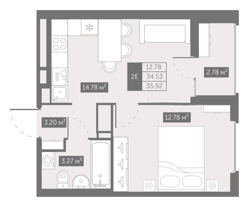 1-комнатная квартира, 35.92 м² в ЖК "UP-квартал Новый Московский" - планировка, фото №1