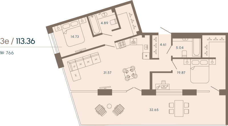 3-комнатная (Евро) квартира, 113.36 м² в ЖК "17/33 Петровский остров" - планировка, фото №1