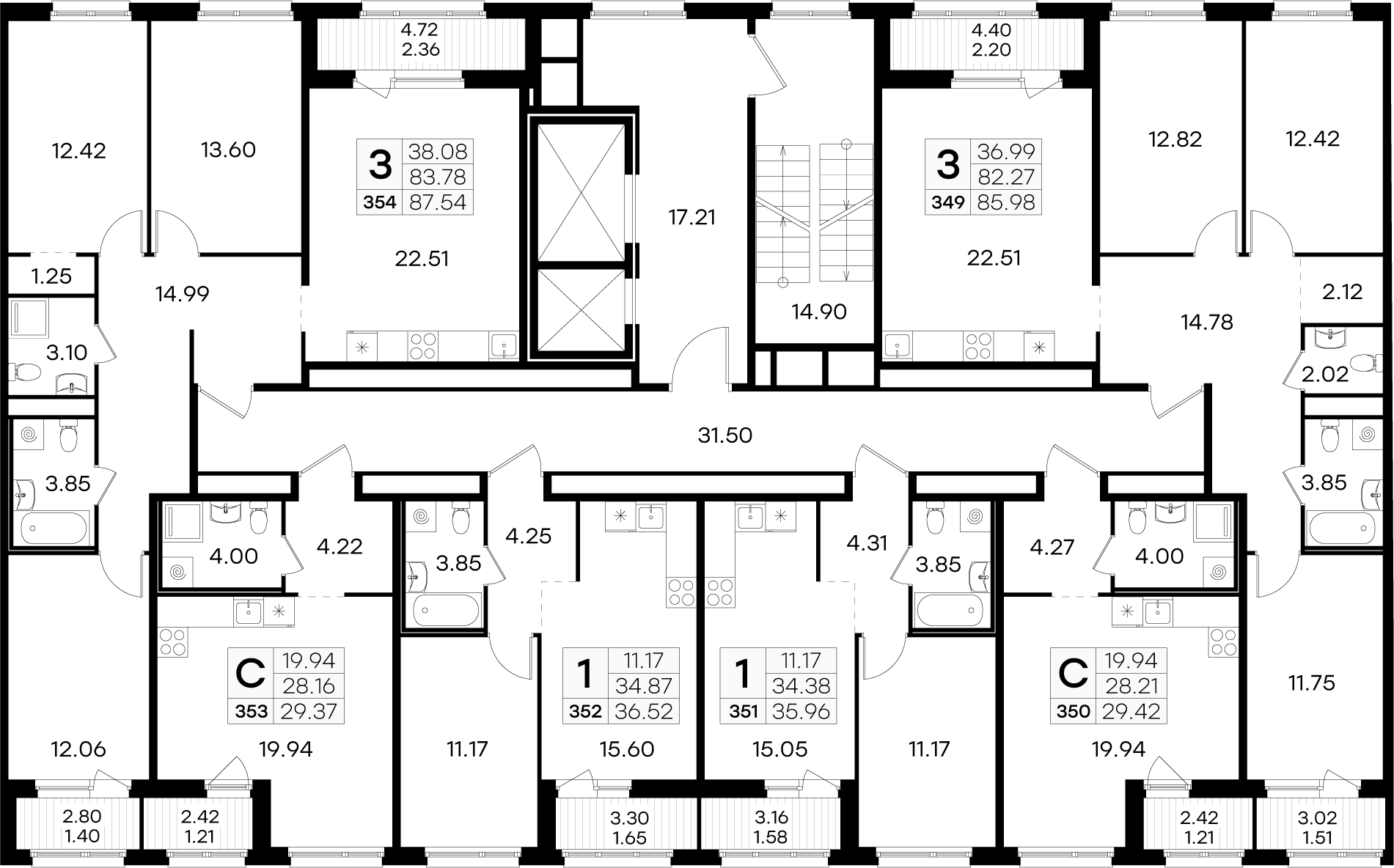 2-комнатная (Евро) квартира, 35.96 м² в ЖК "GloraX Парголово" - планировка этажа