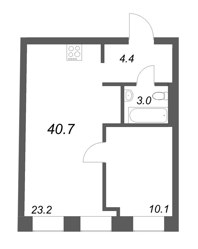 2-комнатная (Евро) квартира, 41 м² в ЖК "Проект 6/3" - планировка, фото №1