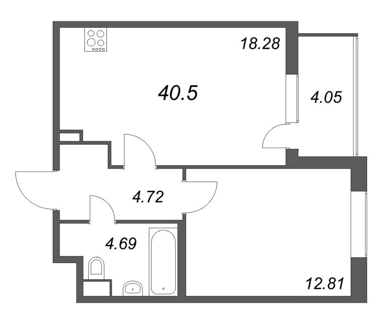 2-комнатная (Евро) квартира, 40.5 м² в ЖК "ЮгТаун" - планировка, фото №1