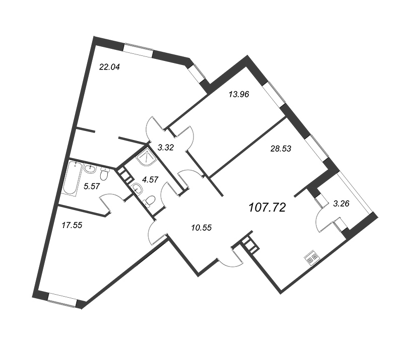 4-комнатная (Евро) квартира, 107.72 м² в ЖК "ID Park Pobedy" - планировка, фото №1