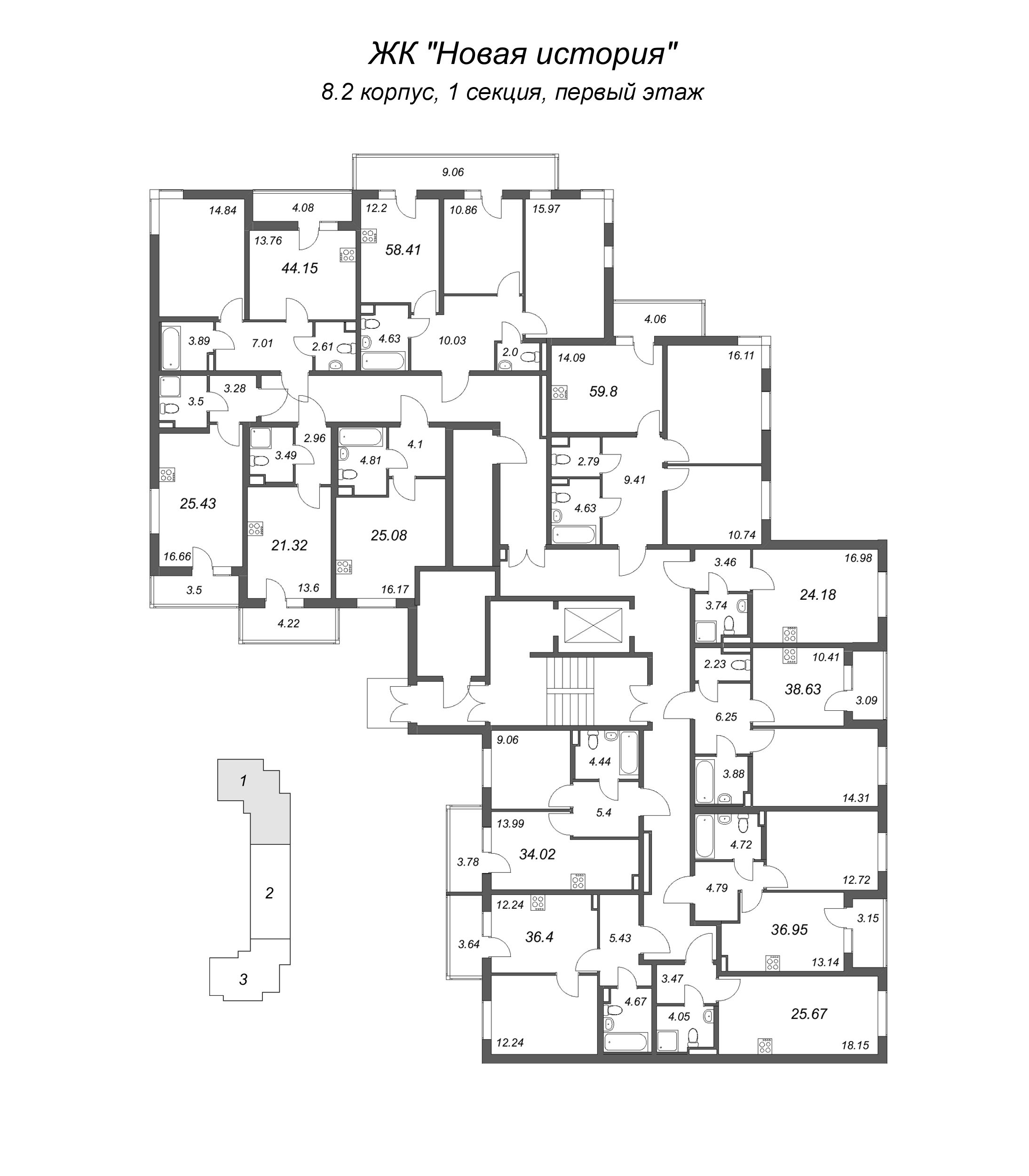 Квартира-студия, 21.32 м² в ЖК "Новая история" - планировка этажа