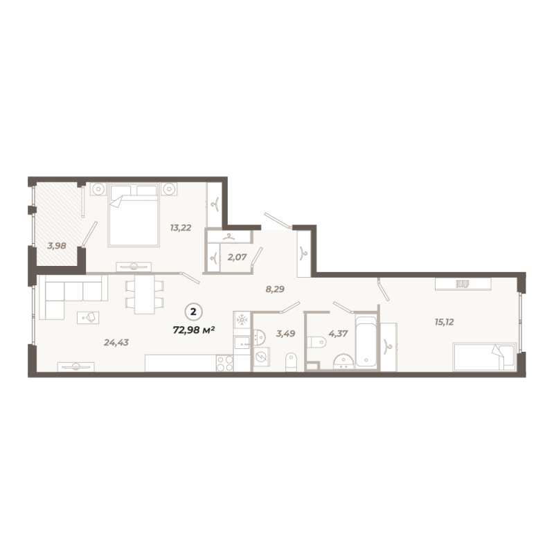 3-комнатная (Евро) квартира, 72.98 м² в ЖК "Знатный" - планировка, фото №1