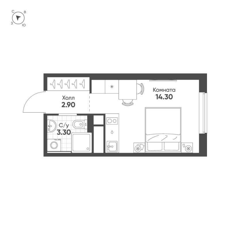 Квартира-студия, 20.5 м² в ЖК "Авеню-Апарт Пулково" - планировка, фото №1