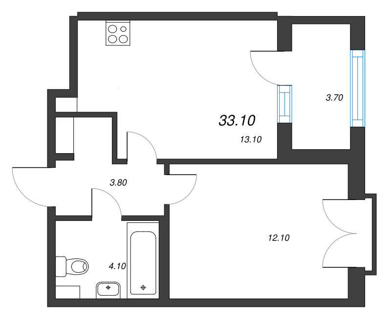1-комнатная квартира, 33.1 м² в ЖК "Дубровский" - планировка, фото №1