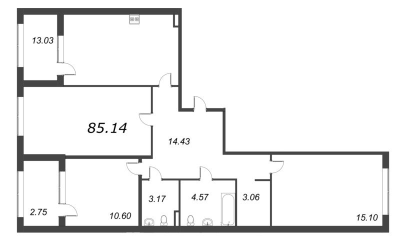 4-комнатная (Евро) квартира, 85.14 м² - планировка, фото №1