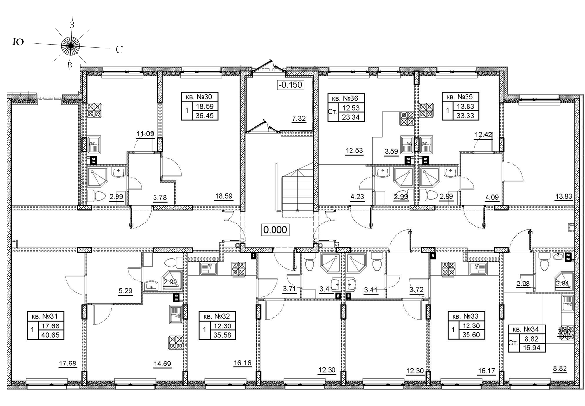 1-комнатная квартира, 36.45 м² в ЖК "Верево-сити" - планировка этажа