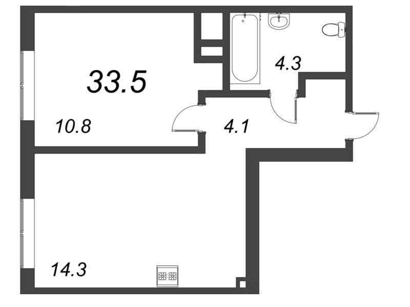 1-комнатная квартира, 33.5 м² в ЖК "Парусная 1" - планировка, фото №1