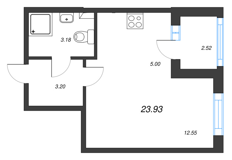 Квартира-студия, 23.93 м² в ЖК "Любоград" - планировка, фото №1