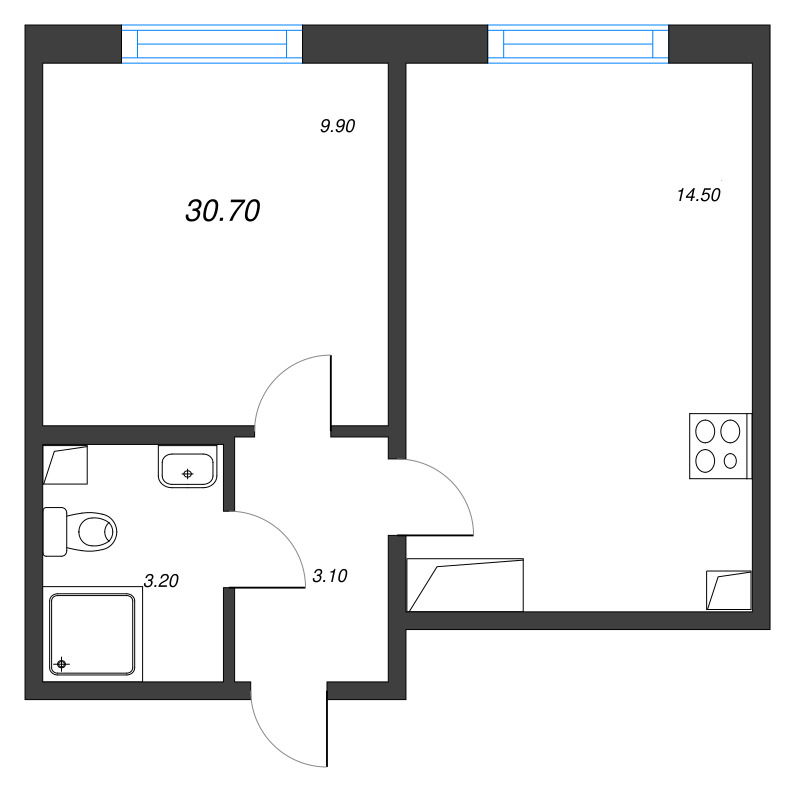 1-комнатная квартира, 30.7 м² в ЖК "Ручьи" - планировка, фото №1
