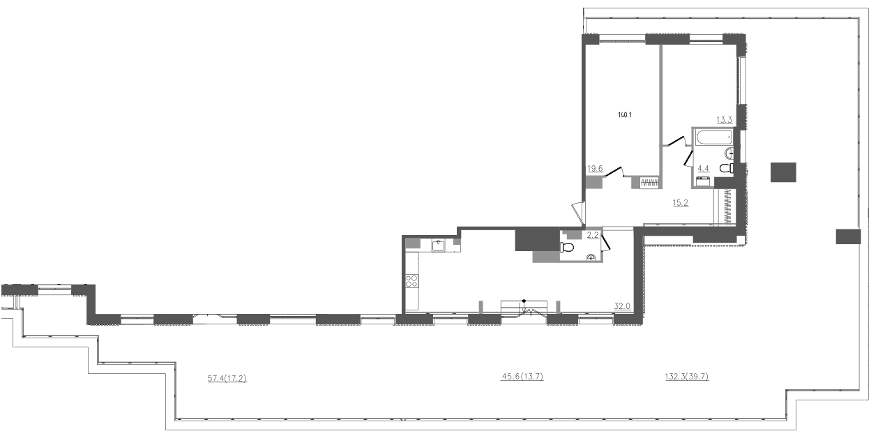 3-комнатная (Евро) квартира, 140 м² в ЖК "Upoint" - планировка, фото №1