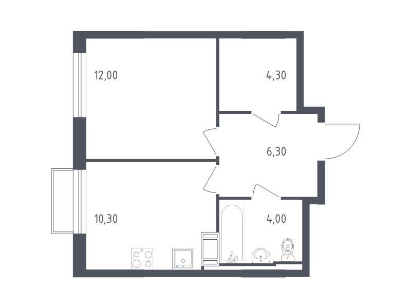 1-комнатная квартира, 36.9 м² в ЖК "Курортный Квартал" - планировка, фото №1