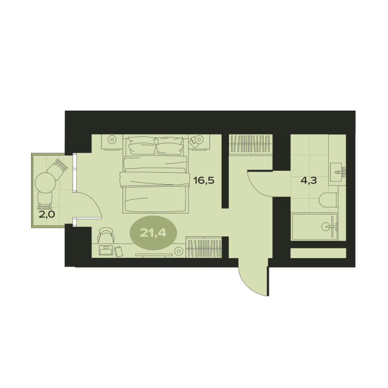 Квартира-студия, 22.8 м² в ЖК "Место в Смолячково" - планировка, фото №1