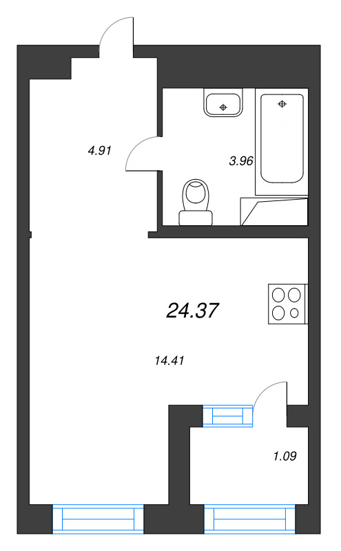 Квартира-студия, 24.37 м² в ЖК "ORO by Akvilon" - планировка, фото №1