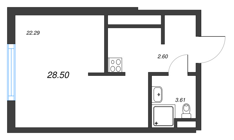 Квартира-студия, 28.5 м² - планировка, фото №1