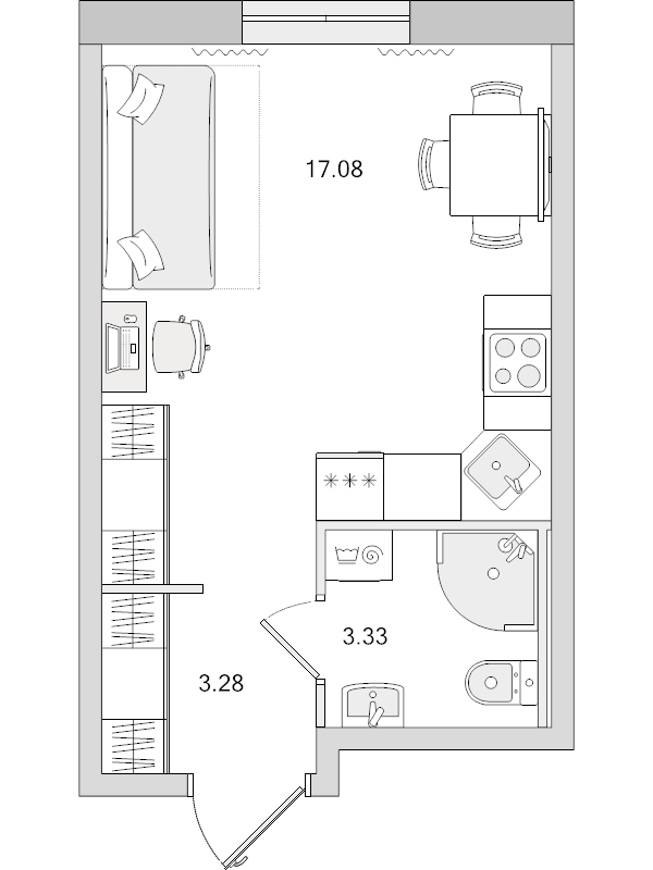 Квартира-студия, 23.69 м² - планировка, фото №1