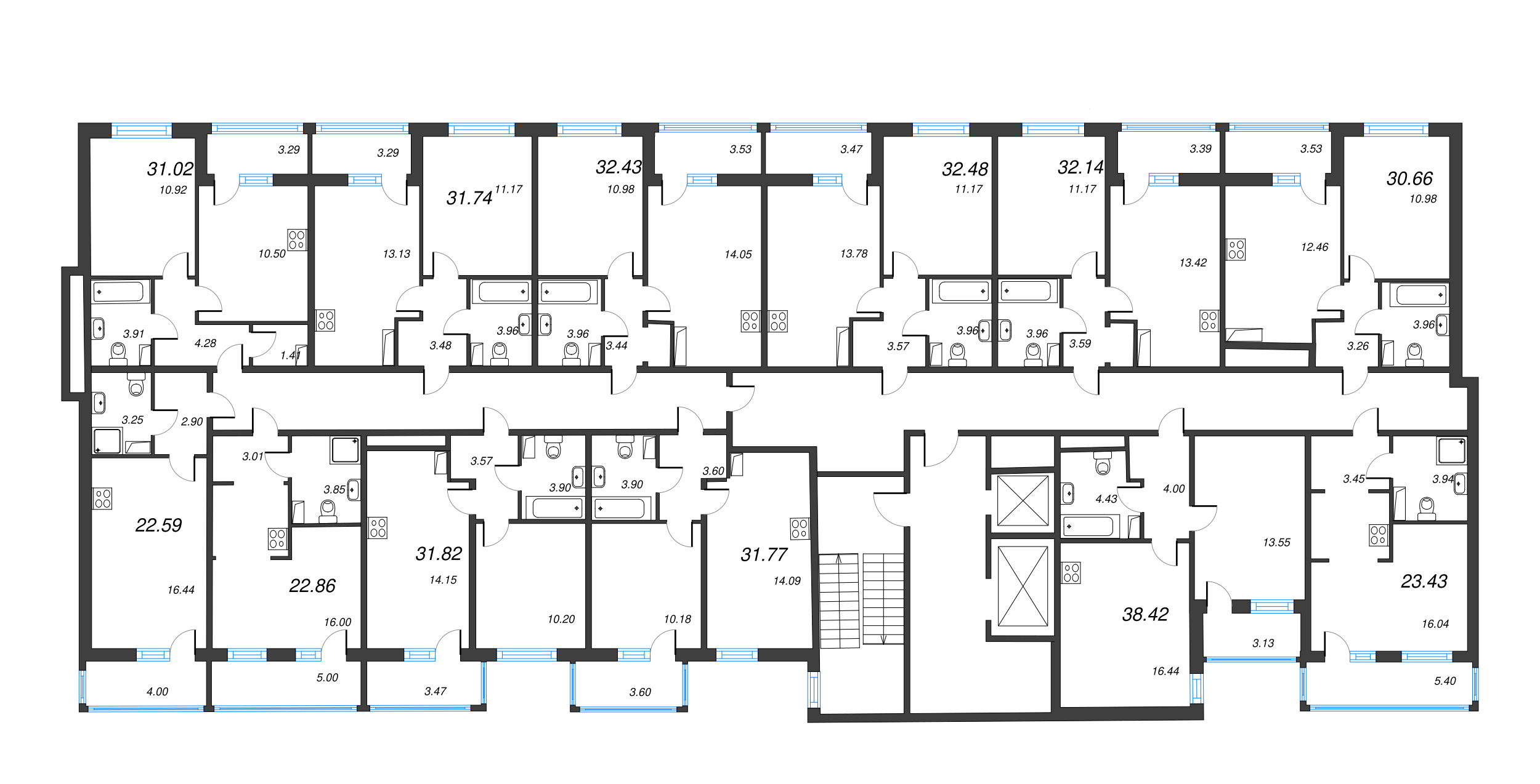 Квартира-студия, 23.43 м² в ЖК "Полис ЛАВрики" - планировка этажа