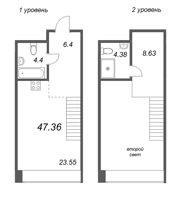 2-комнатная (Евро) квартира, 47.86 м² в ЖК "Avant" - планировка, фото №1