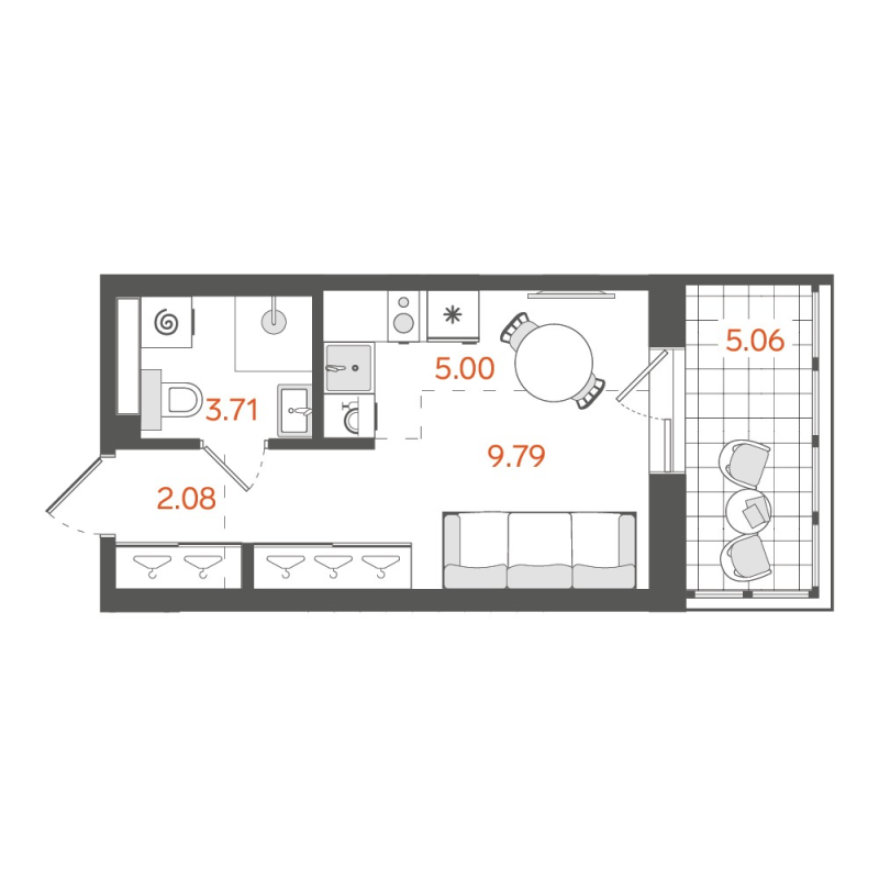 Квартира-студия, 22 м² в ЖК "STAVNI Обводный" - планировка, фото №1