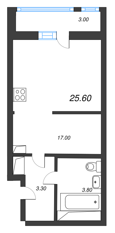 Квартира-студия, 25.6 м² в ЖК "AEROCITY" - планировка, фото №1