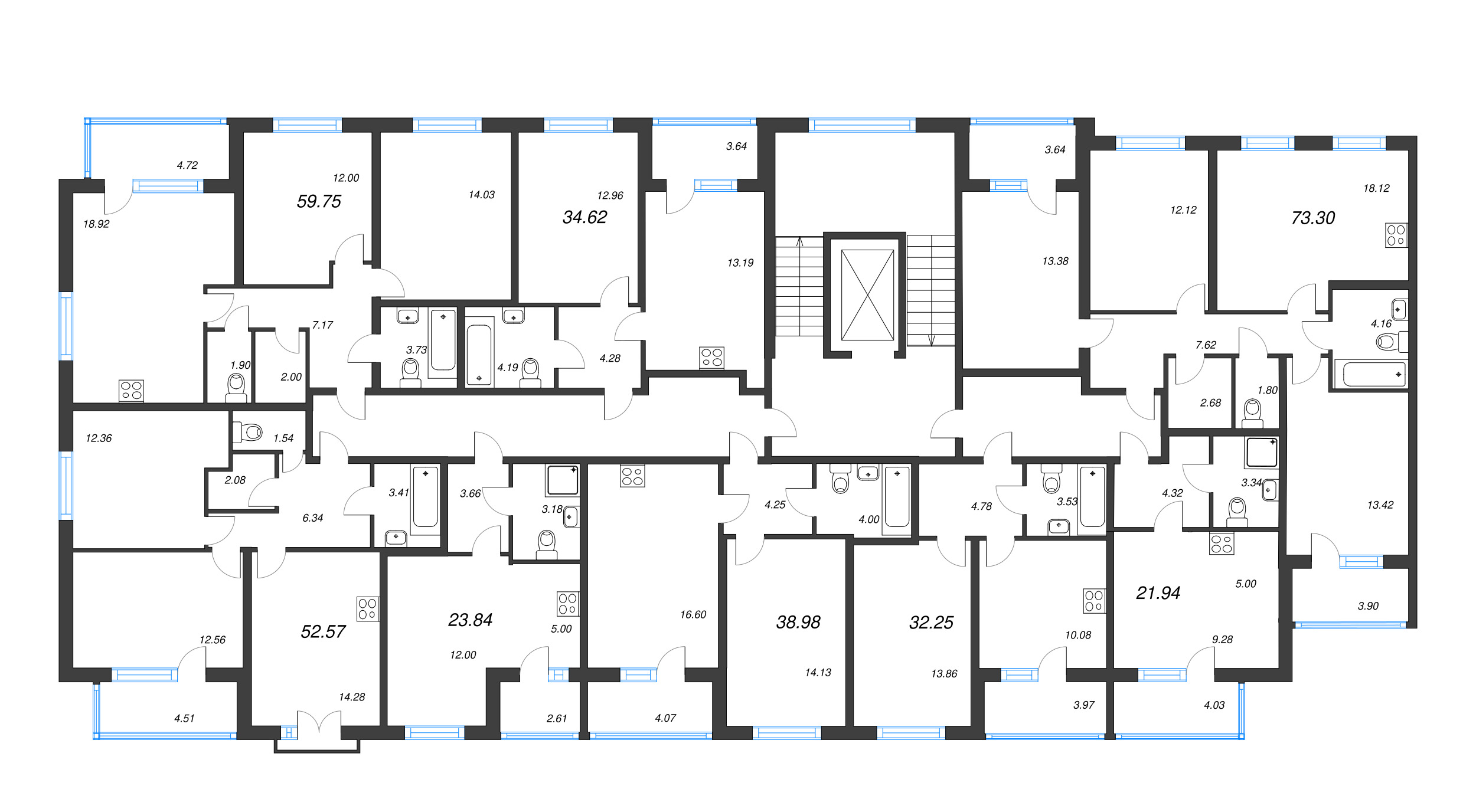 Квартира-студия, 21.94 м² в ЖК "Любоград" - планировка этажа