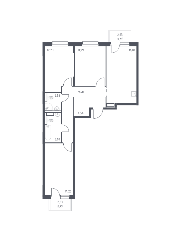 4-комнатная (Евро) квартира, 77.32 м² в ЖК "Новые Лаврики" - планировка, фото №1