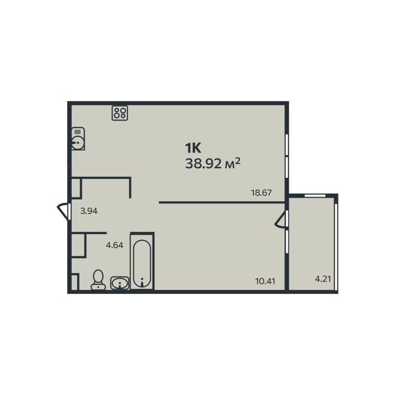 2-комнатная (Евро) квартира, 38.92 м² в ЖК "Эдельвейс.Выборг" - планировка, фото №1