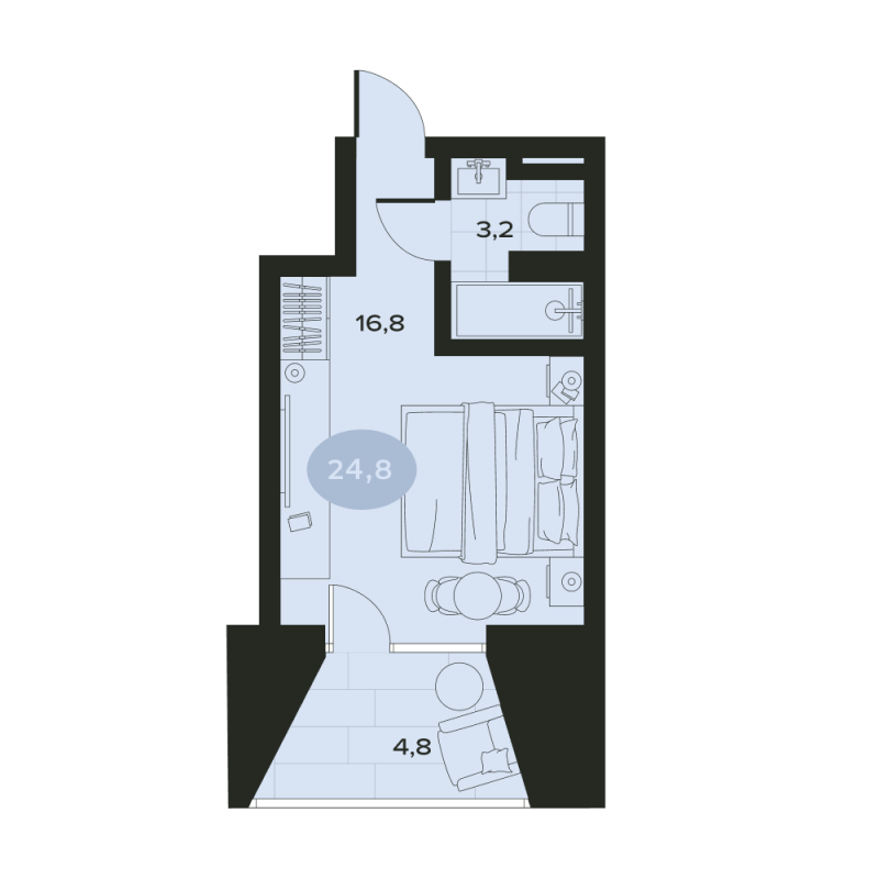 Квартира-студия, 24.8 м² в ЖК "Место в Смолячково" - планировка, фото №1
