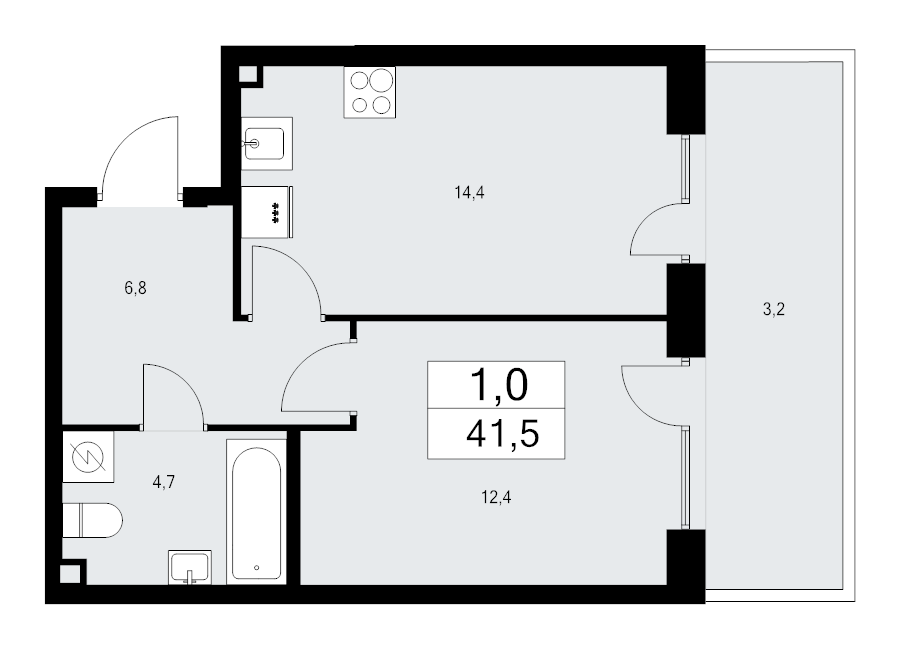 1-комнатная квартира, 41.5 м² в ЖК "А101 Лаголово" - планировка, фото №1