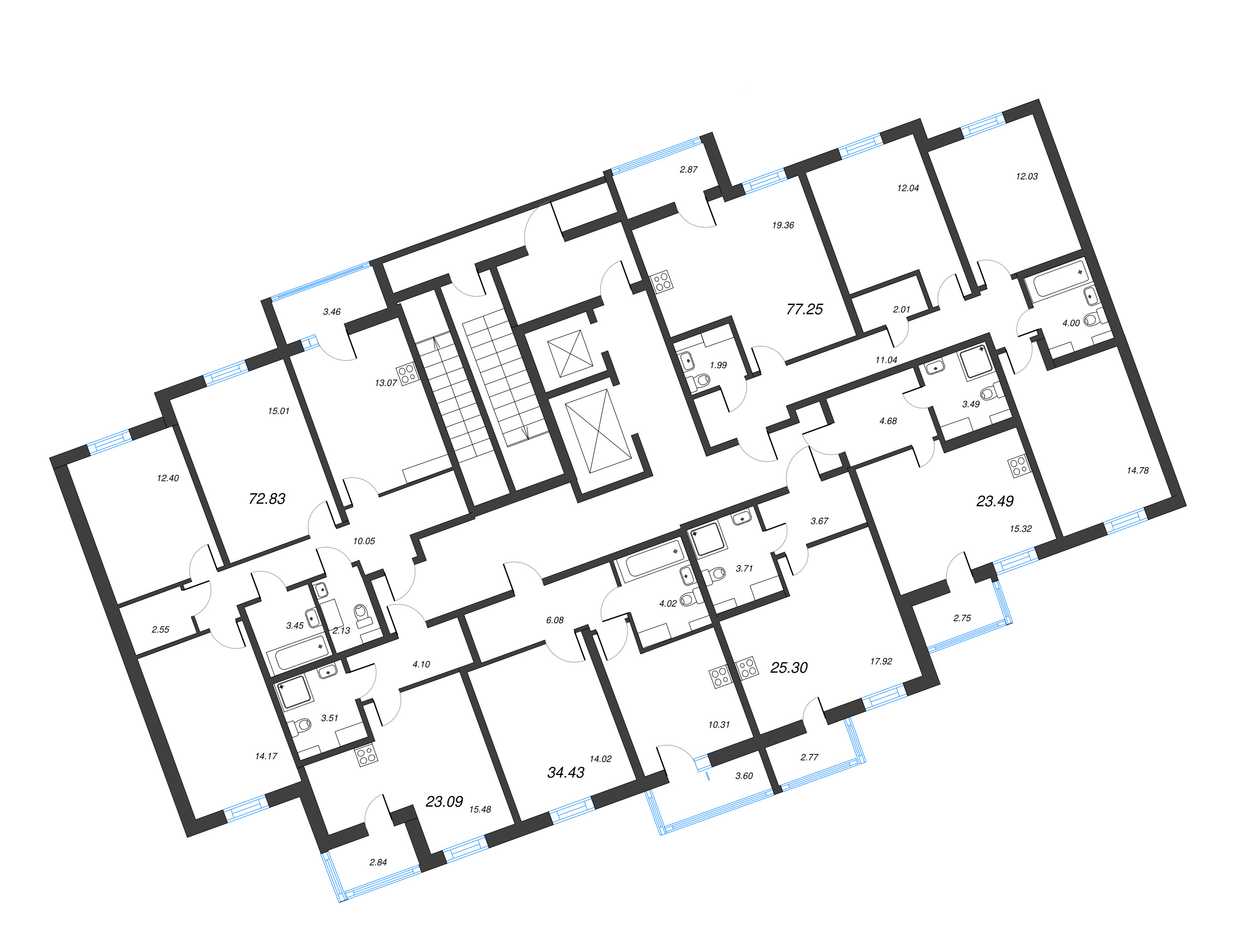 Квартира-студия, 23.49 м² - планировка этажа