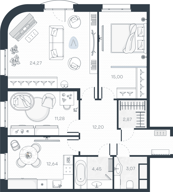 3-комнатная квартира, 86.42 м² в ЖК "MONODOM-ART" - планировка, фото №1